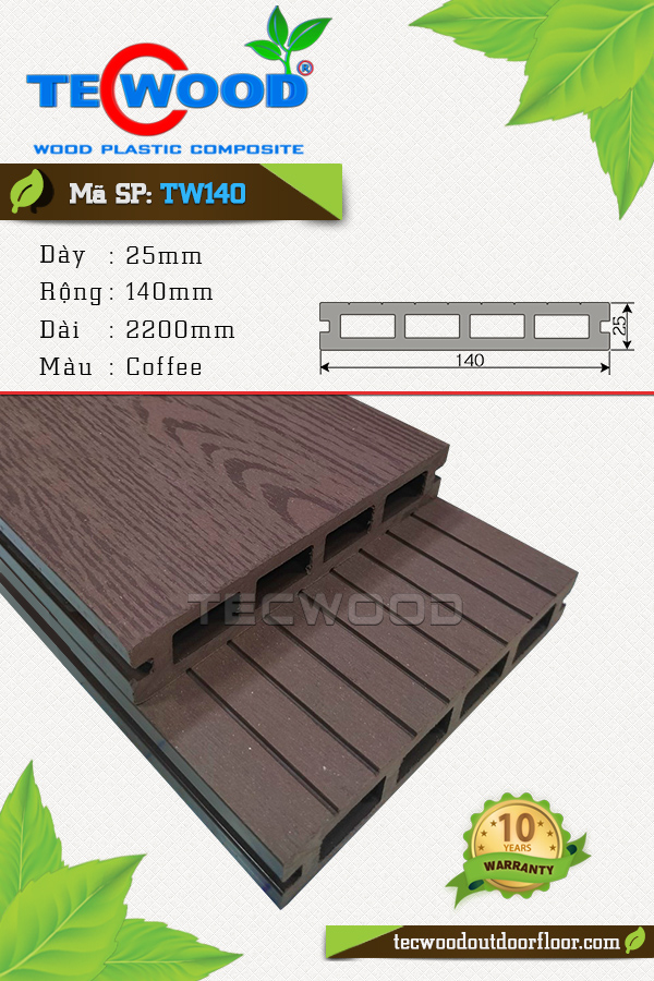 Sàn gỗ ngoài trời TW140 màu Coffee