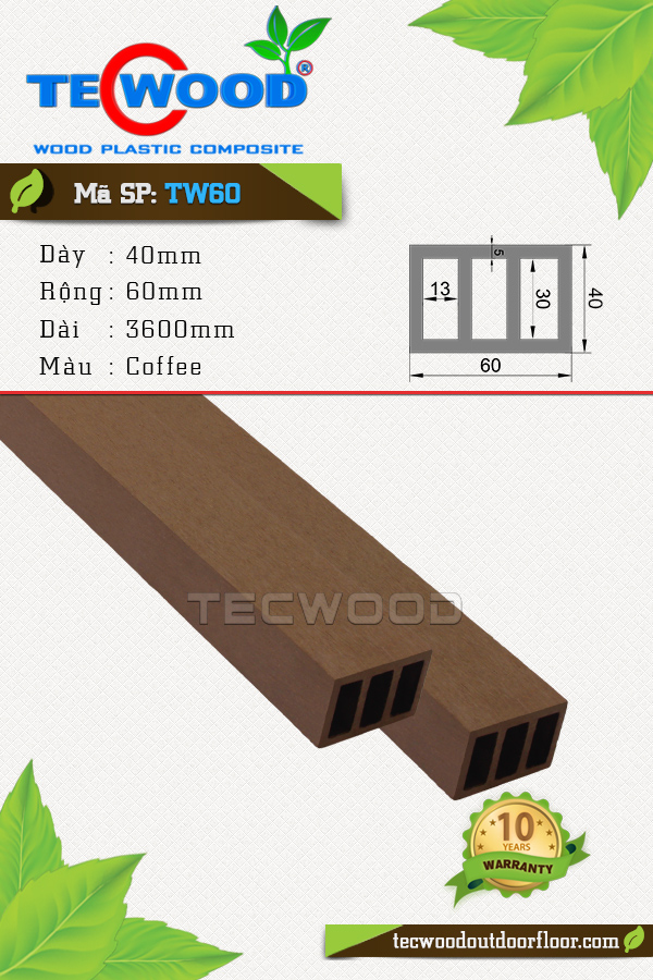 Thanh lam gỗ nhựa TW60 màu Coffee
