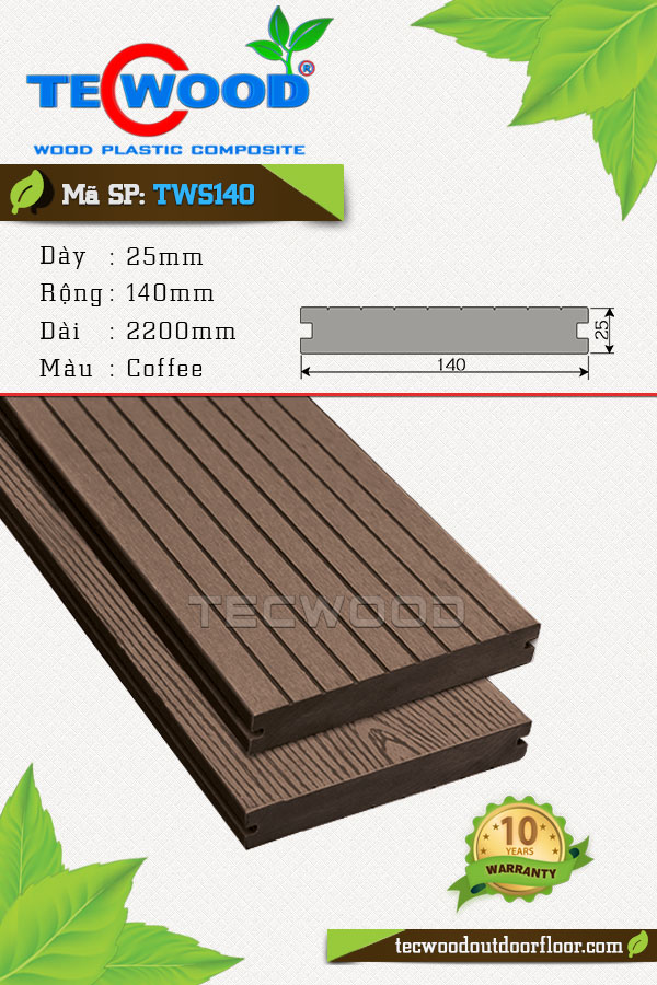 Sàn gỗ TechWood TWS140 - 25x140 màu Coffee