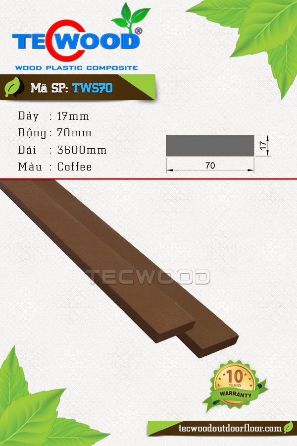 Thanh lam gỗ nhựa TecWood TWS70 màu Coffee