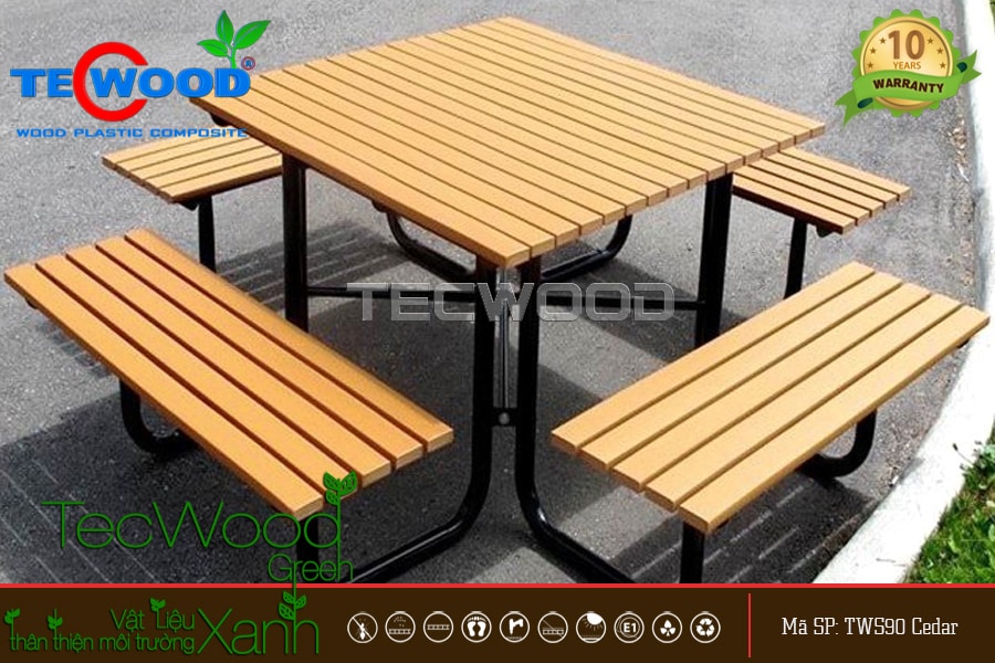 Mẫu bàn ghế gỗ nhựa ngoài trời được dùng cho công viên