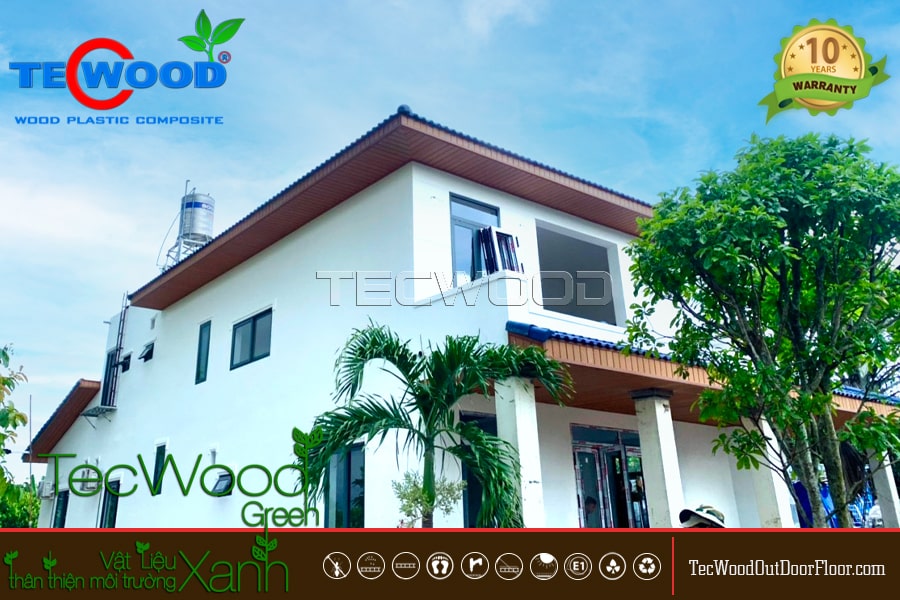 Tấm ốp gỗ nhựa ASA trang trí trần mái hiên ngoài trời