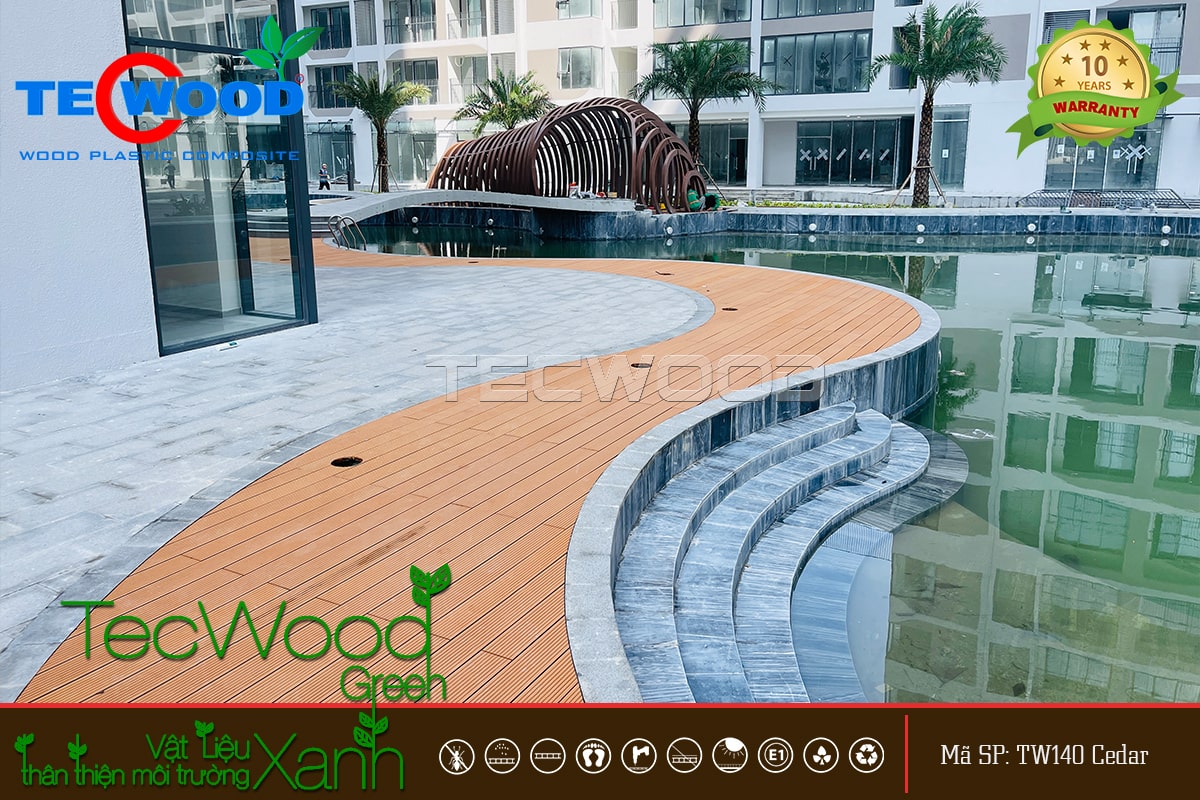 Hình ảnh sàn gỗ ngoài trời hoàn thiện không gian hồ bơi
