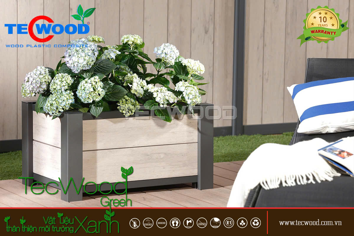 Chậu gỗ nhựa lắp ghép trồng cây ngoài trời