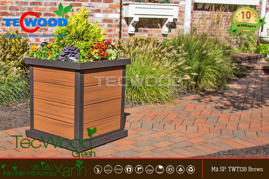 Trang trí không gian ấn tường sử dụng chậu gỗ trồng cây ngoài trời TecWood chậu gỗ trồng cây ngoài trời