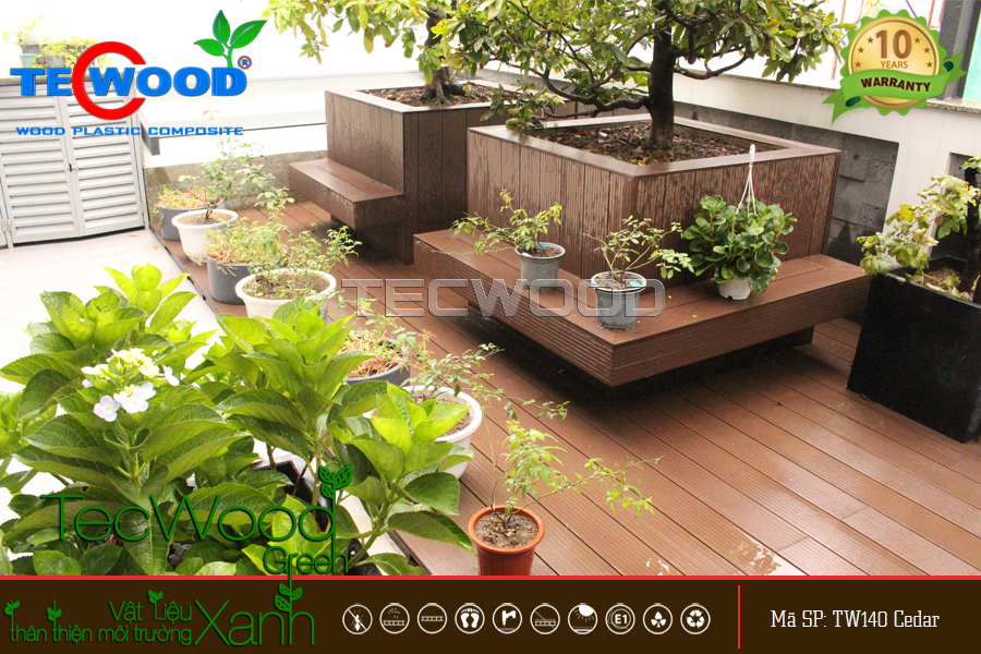 Trang trí sân vườn bằng chậu cây gỗ nhựa TecWood