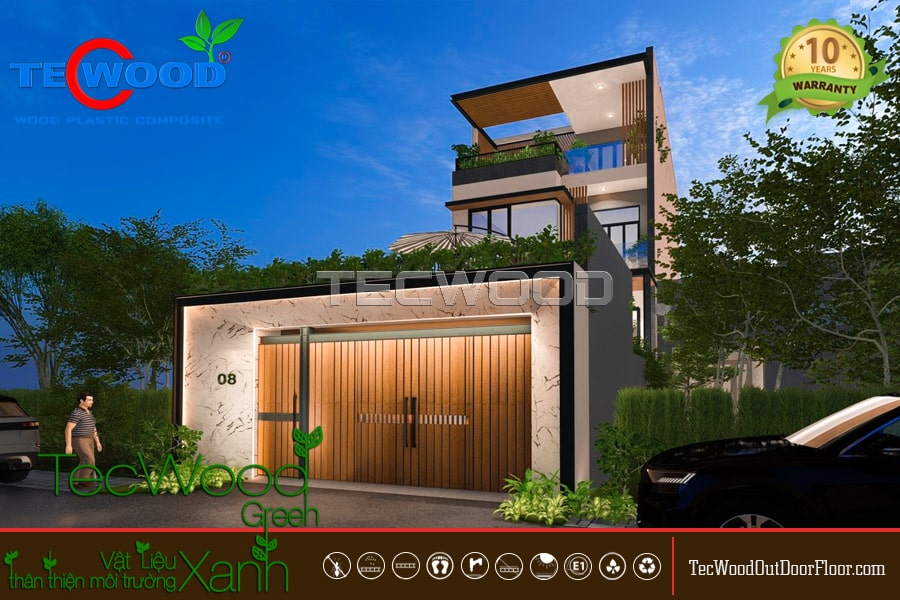 Cửa cổng gỗ nhựa cho biệt thự hiện đại