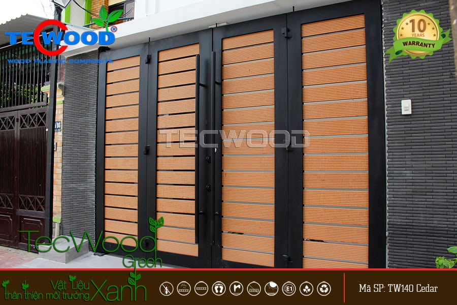 Cổng gỗ nhựa mở quay 4 cánh