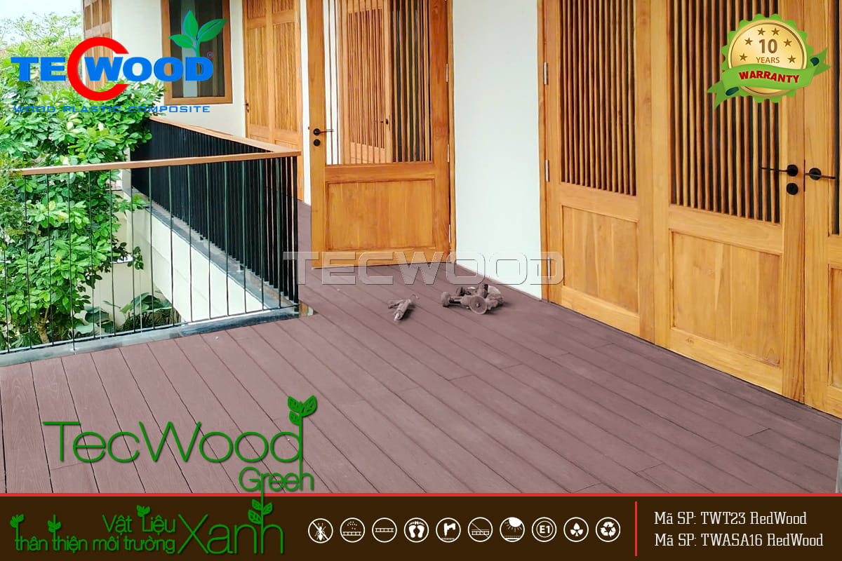 Sàn gỗ nhựa TWT23 màu Redwood lót sàn ban công
