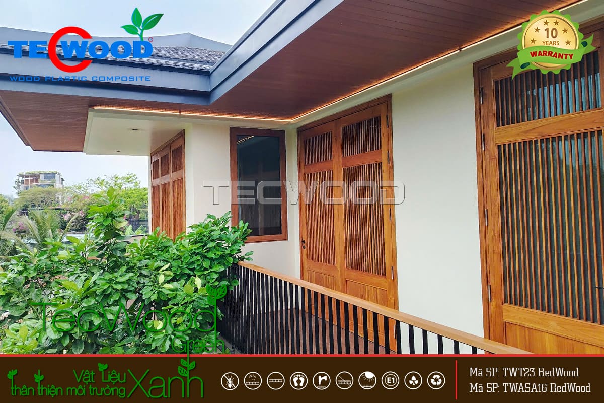 Ốp trần ban công bằng tấm ốp TWASA16 màu Redwood
