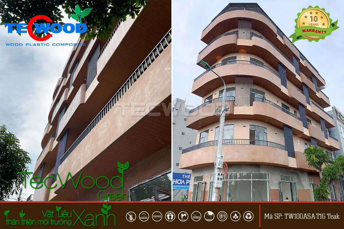 Tấm ốp gỗ nhựa ASA màu Teak tươi sáng, ấm áp