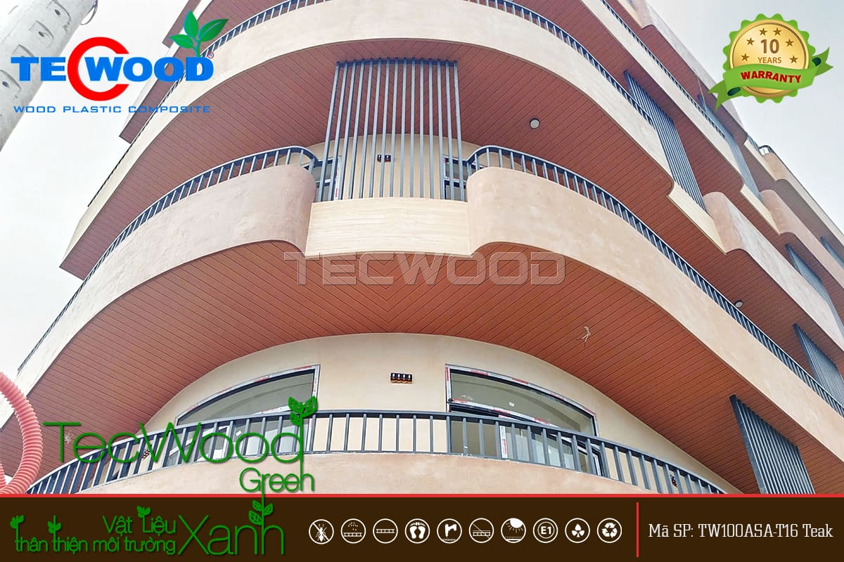 Ốp trần ban công bằng tấm ốp ASA TW100ASA-T16 Teak
