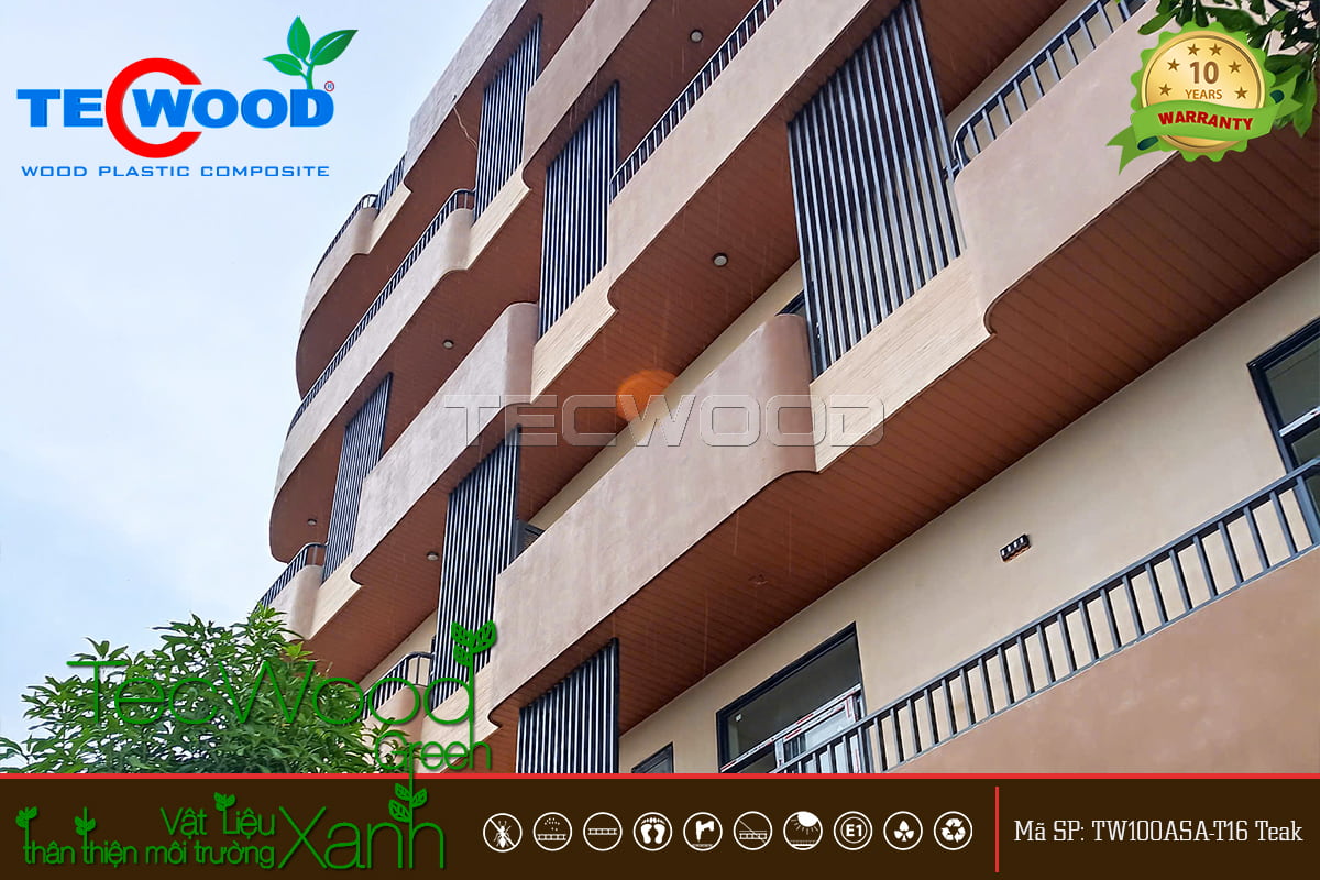 Tòa nhà Đà Nẵng dùng tấm ốp gỗ nhựa ASA cho trần ban công