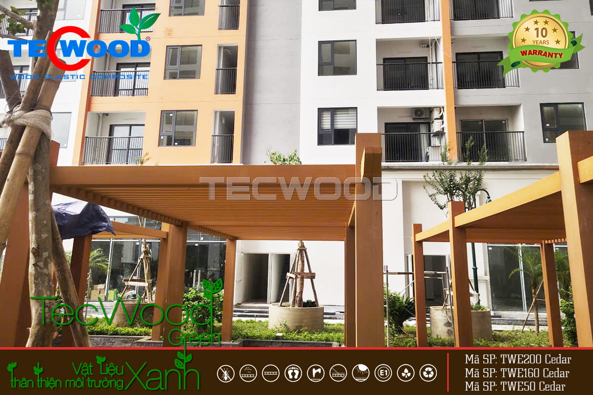 Thi công giàn Pergola gỗ nhựa chung cư Yên Bình