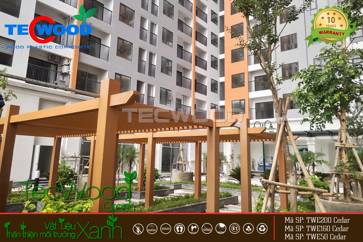 Giàn Pergola gỗ nhựa trang trí khuôn viên chung cư