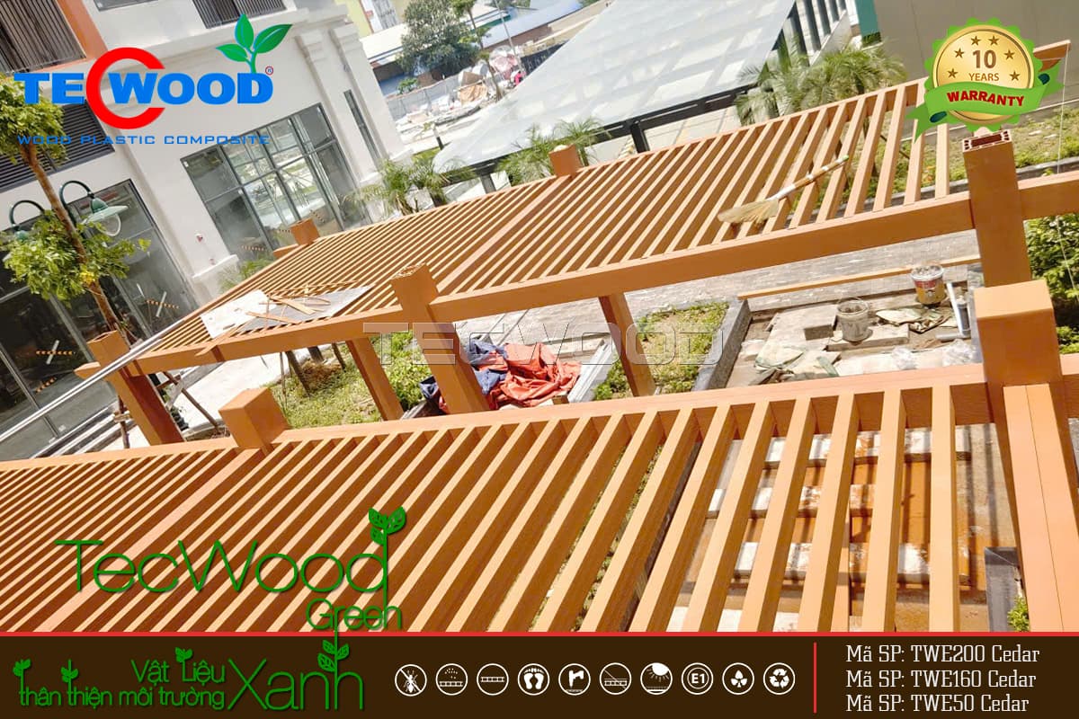 Thanh lam gỗ nhựa làm giàn Pergola ngoài trời