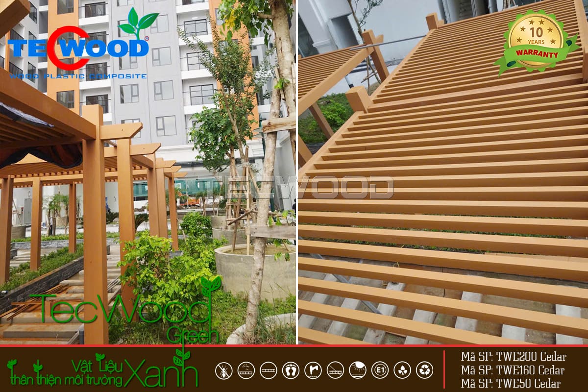 Giàn pergola gỗ nhựa tại chung cư Yên Bình