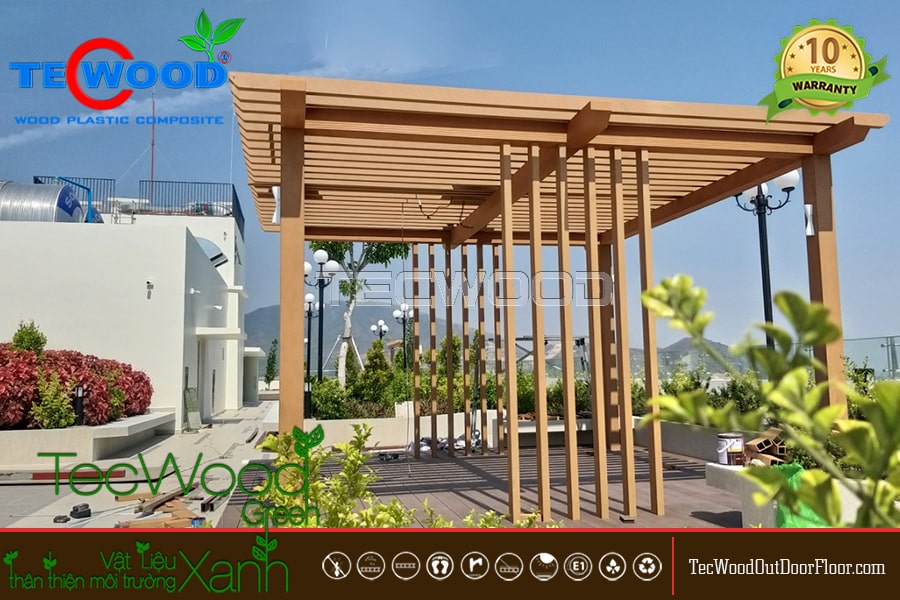 Giàn Pergola gỗ nhựa trang trí sân thượng