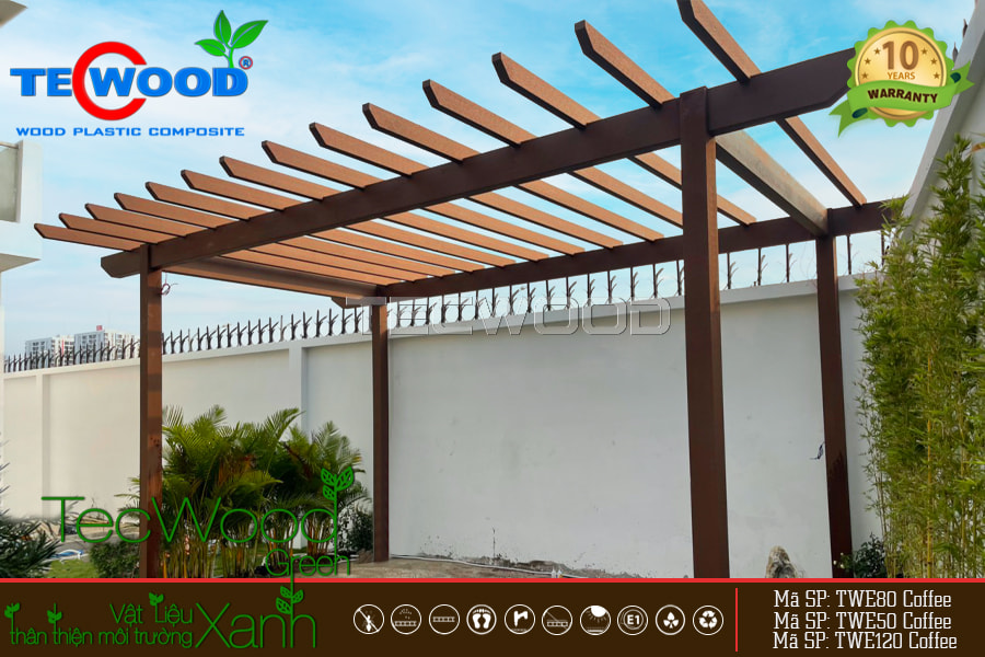 Giàn pergola gỗ nhựa trang trí sân vườn