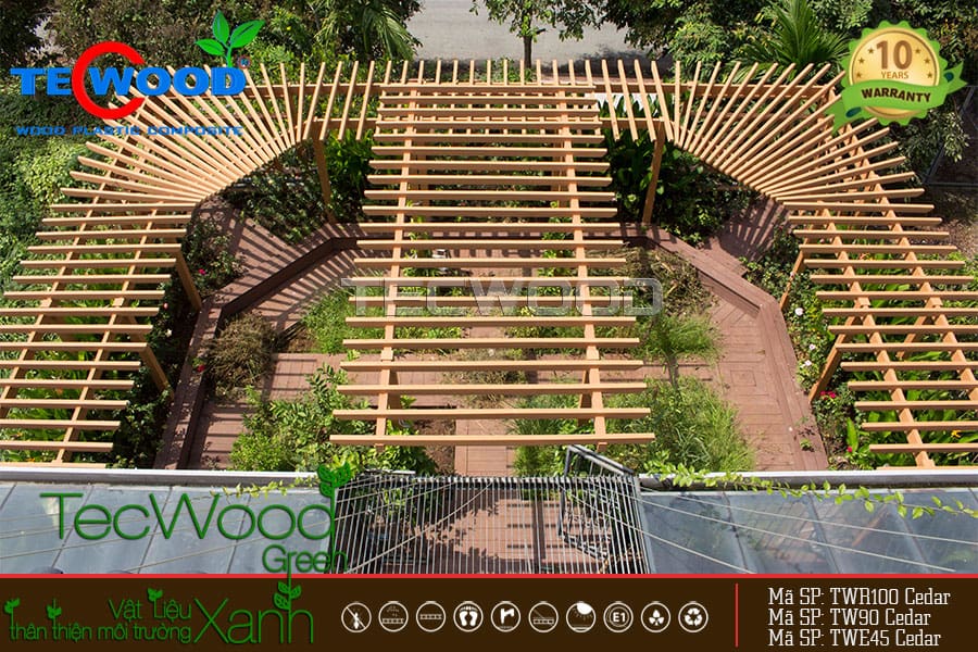 Giàn pergola gỗ nhựa đẹp cho không gian sân vườn