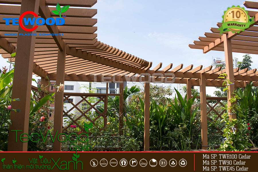 Giàn hoa pergola màu Cedar đơn giản, hiện đại