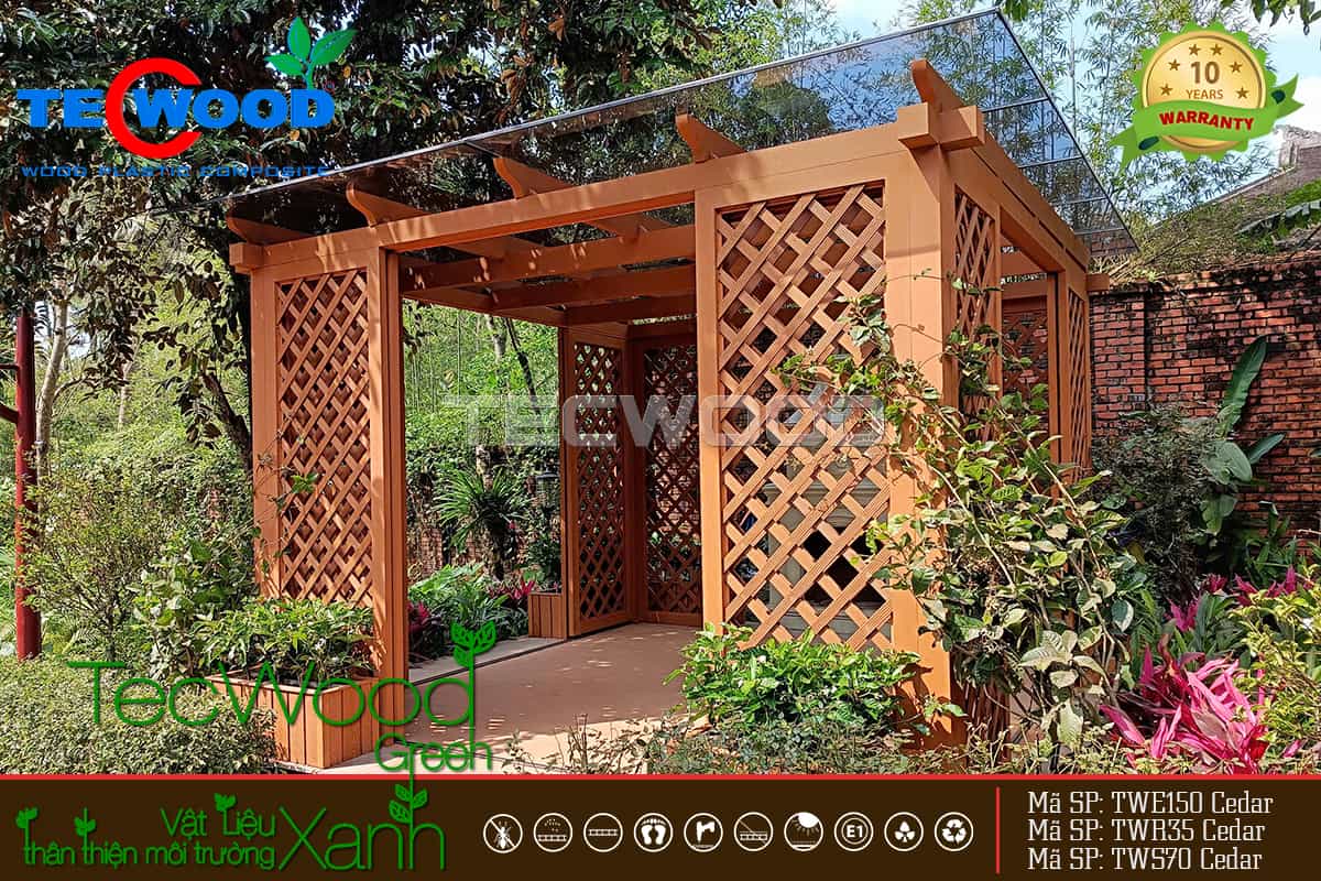 Giàn hoa gỗ nhựa làm nơi nghỉ ngơi thư giãn ngoài trời