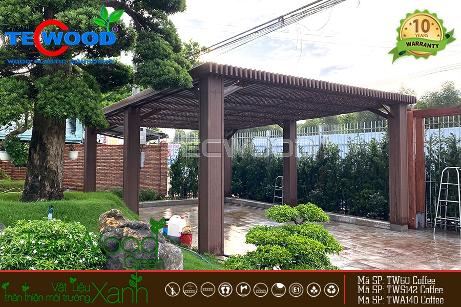 Giàn pergola gỗ nhựa ngoài trời cho không gian sân vườn