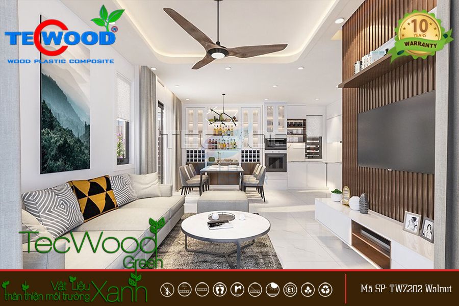 Gỗ nhựa ốp tường sau tivi trang trí phòng khách