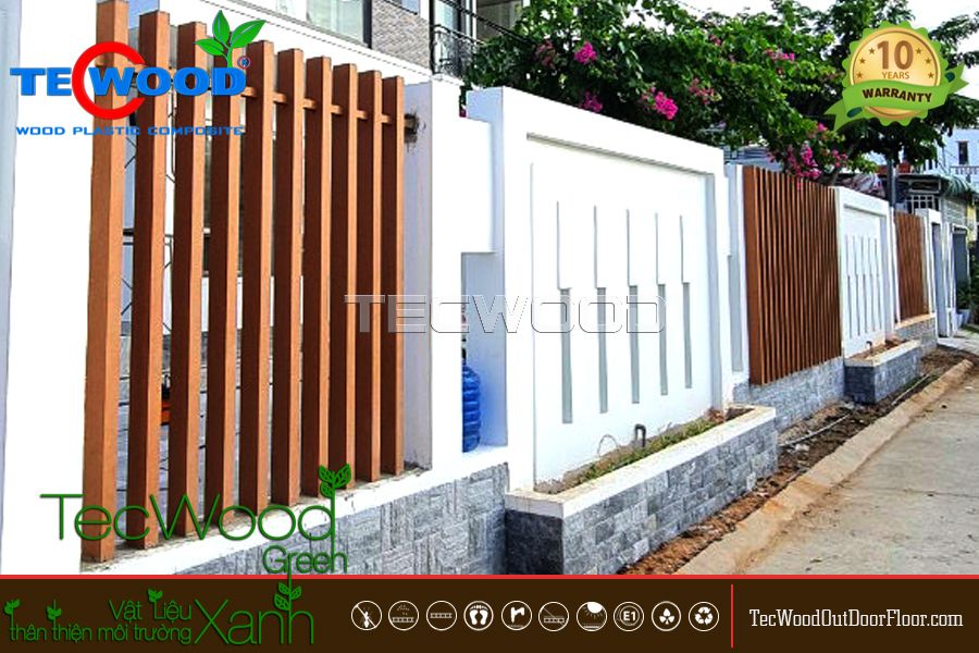 Hàng rào gỗ nhựa kết hợp tường gạch