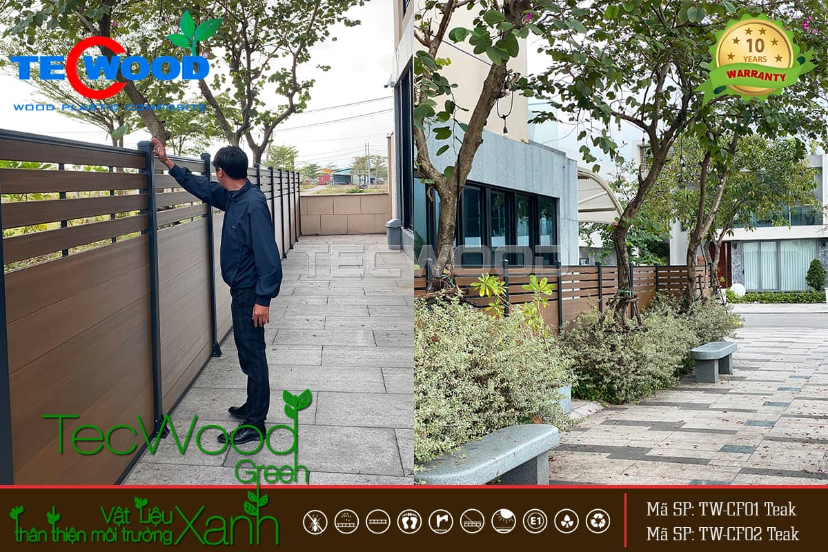 Mẫu hàng rào gỗ nhựa lắp ghép khung nhôm đẹp