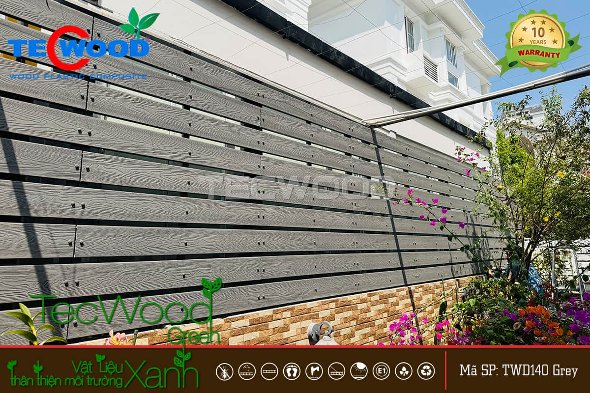Mẫu hàng rào gỗ nhựa màu Grey hiện đại, mới lạ