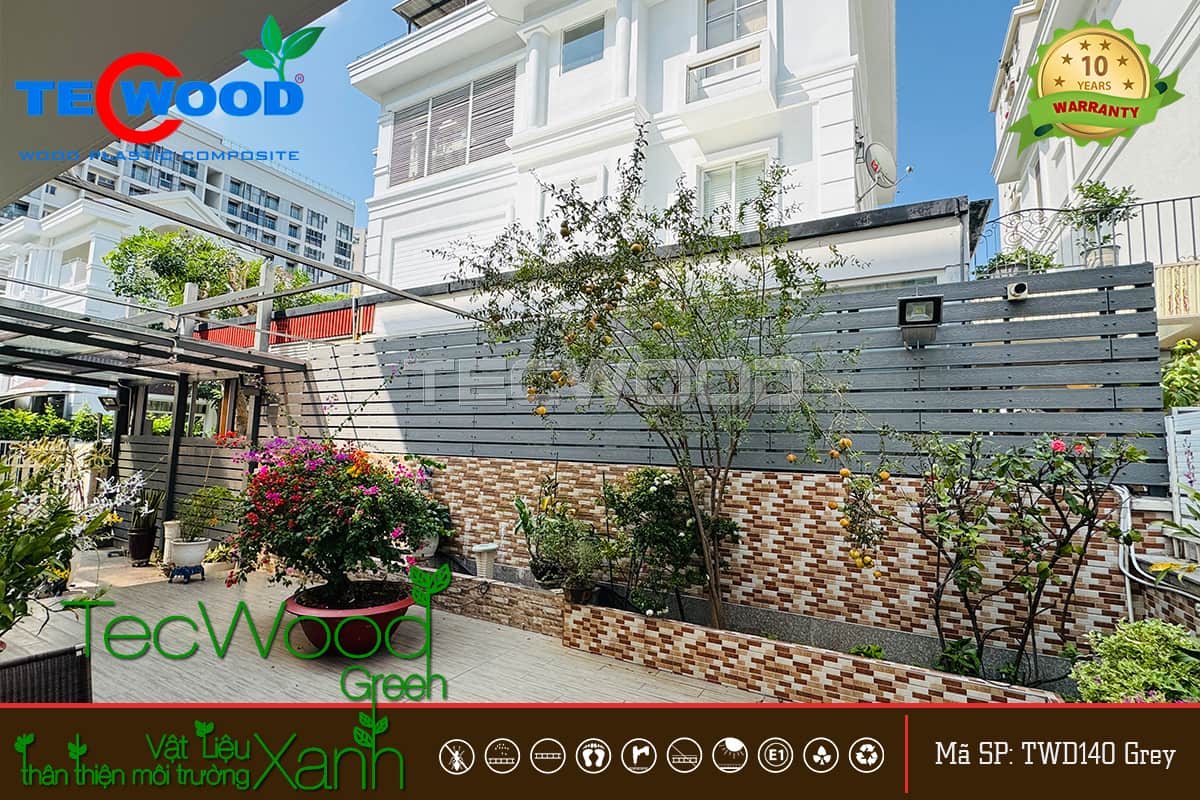 Hàng rào lắp ghép gỗ nhựa sau khi thi công hoàn thiện