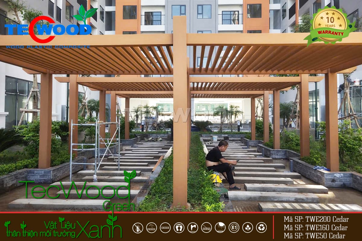 Giàn lam gỗ nhựa che nắng khuôn viên chung cư