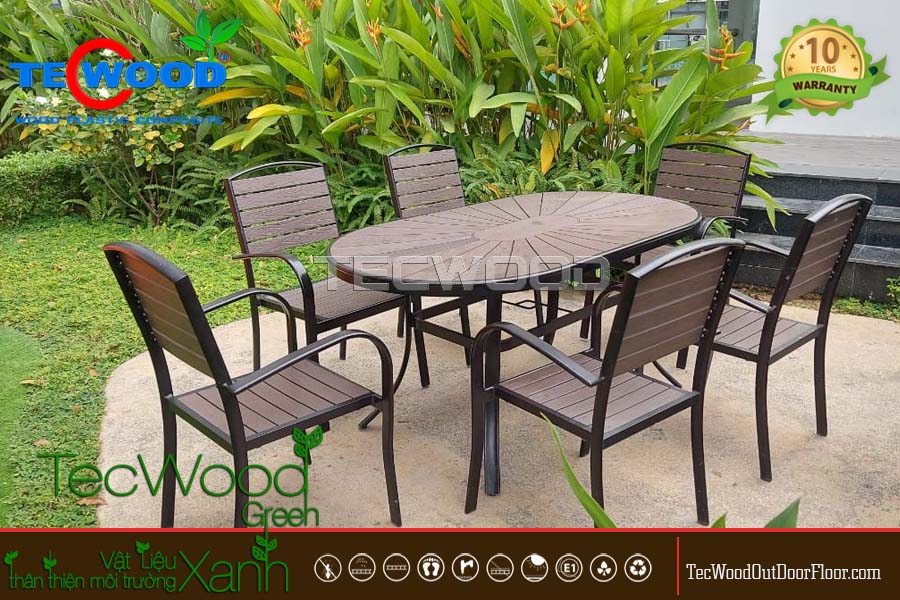 Bàn ghế gỗ nhựa ngoài trời cho sân vườn