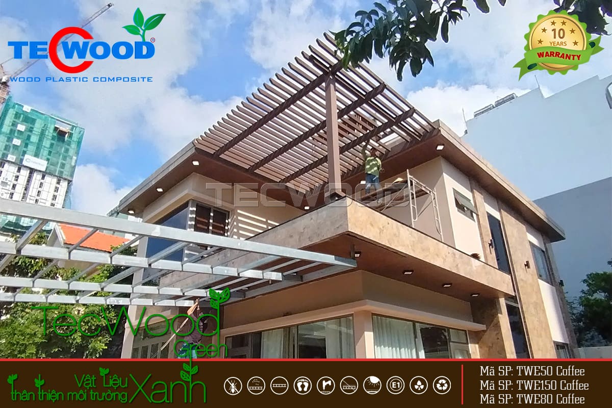 Giàn lam gỗ nhựa che nắng sân thượng biệt thự