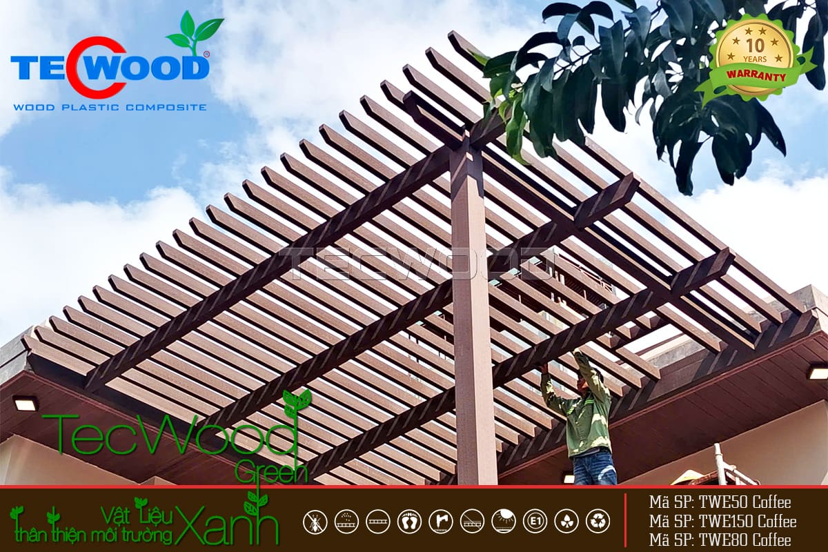 Công trình lam gỗ nhựa trang trí sân thượng 
