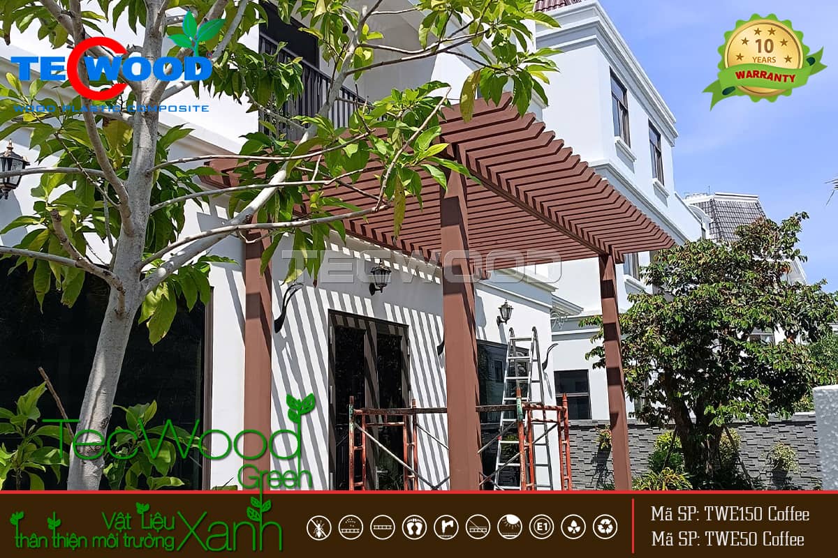 Thi công giàn lam che nắng gỗ nhựa ngoài trời
