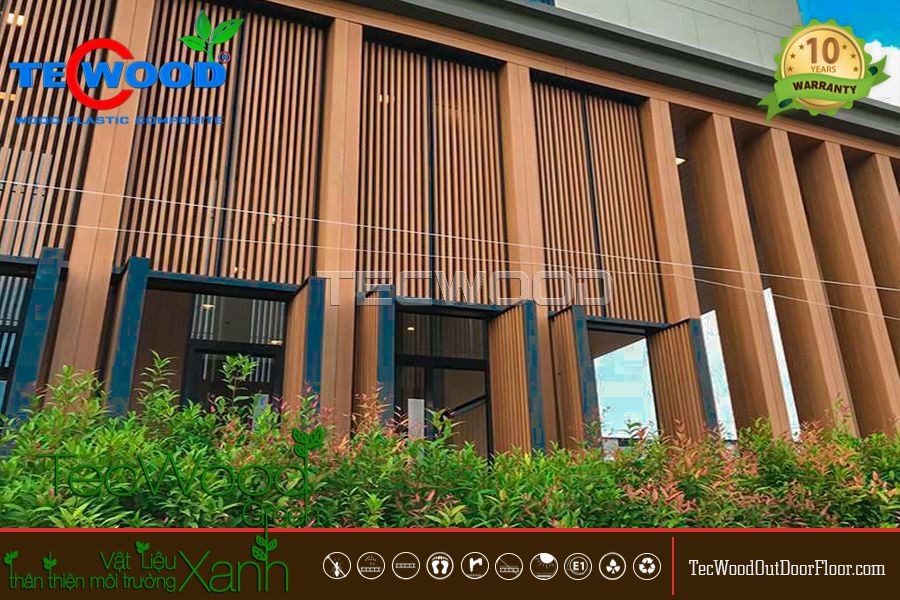 Hệ lam gỗ nhựa trang trí mặt tiền công trình sang trọng