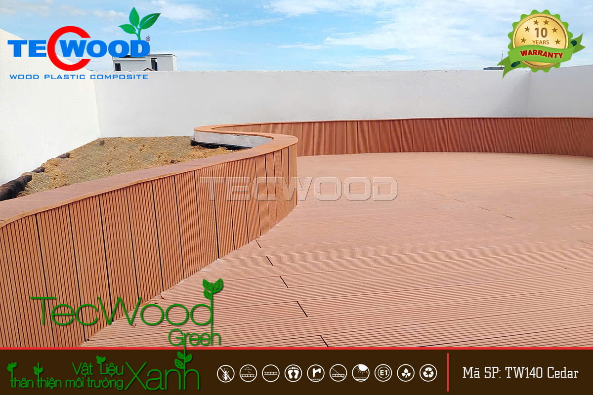 Ốp bồn hoa gỗ nhựa tạo điểm nhấn cho sân thượng
