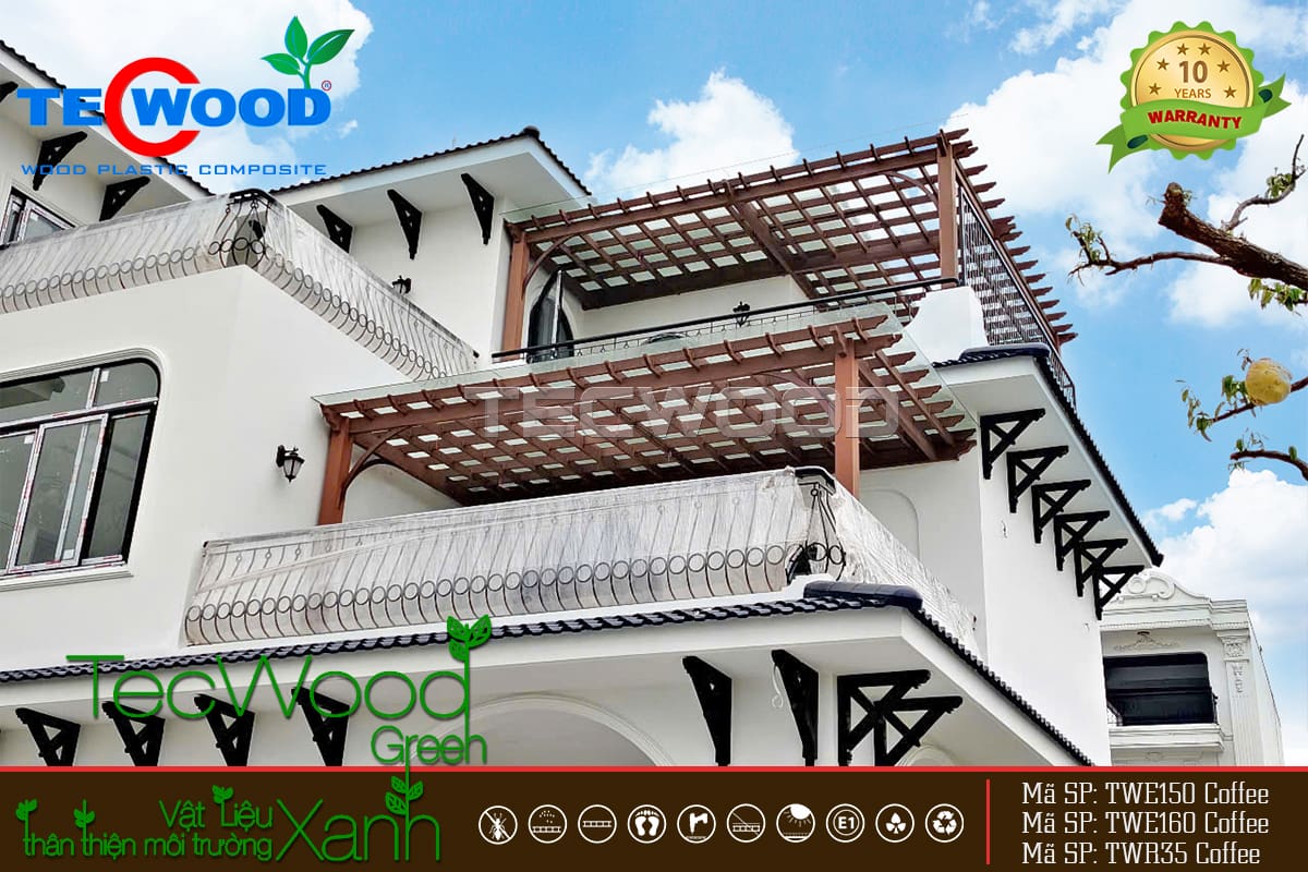 Mái che tầng thượng bằng gỗ nhựa