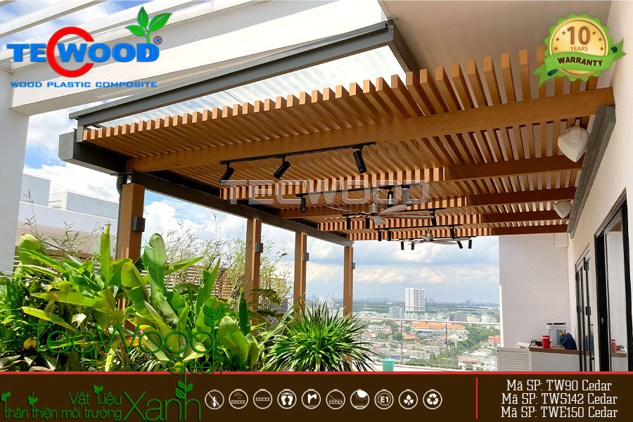 Mái che dành cho sân thượng bằng gỗ nhựa cao cấp
