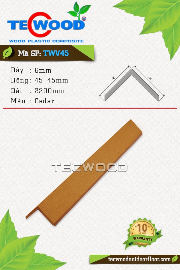 Nẹp V gỗ nhựa TWV45 màu Cedar