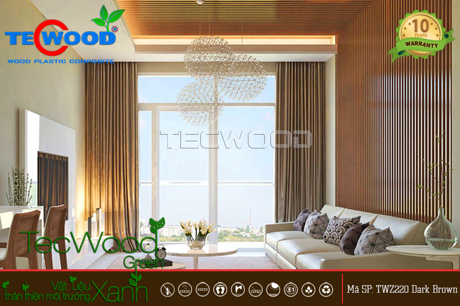 ốp tường phòng khách bằng gỗ nhựa TecWood
