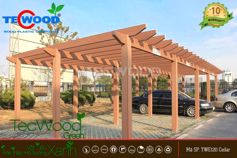 Mái Pergola gỗ nhựa làm chỗ đậu xe ngoài trời