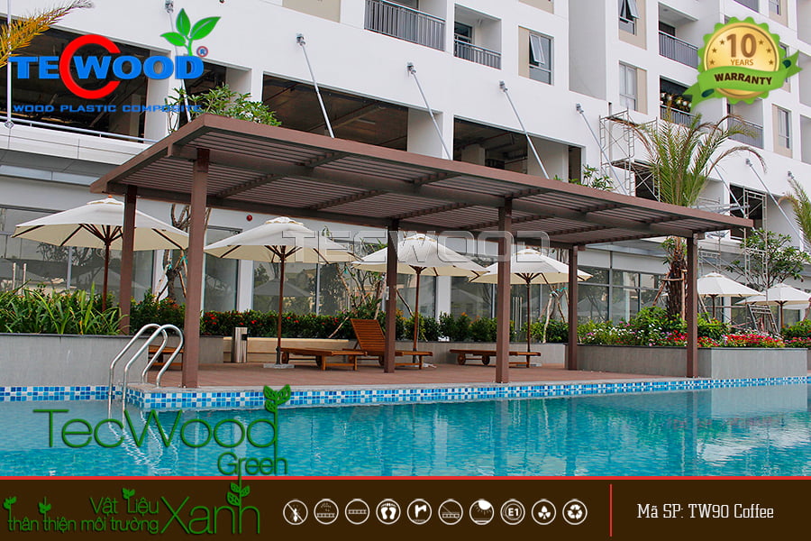 Mẫu giàn pergola hồ bơi gỗ nhựa đẹp bền vững