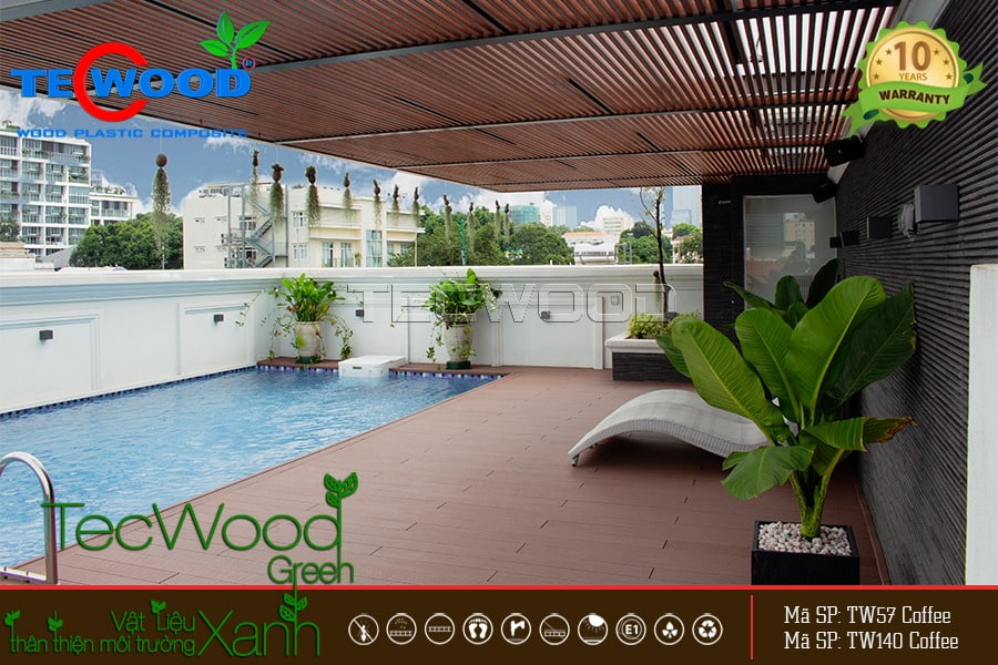 Giàn pergola cho hồ bơi trên sân thượng