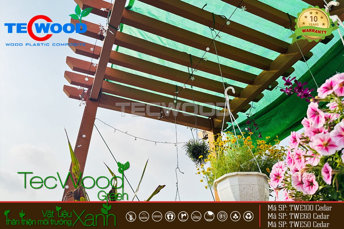 Giàn hoa che nắng gỗ nhựa cho sân thượng