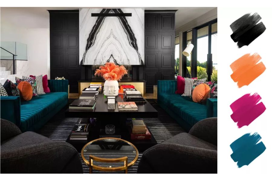 Phối bộ màu sang trọng cho phòng khách đẹp