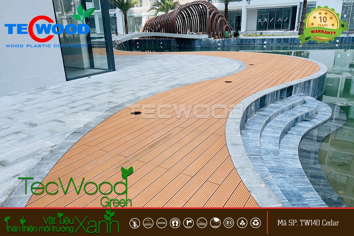 Sàn gỗ chịu nước màu Cedar lót sàn hồ bơi