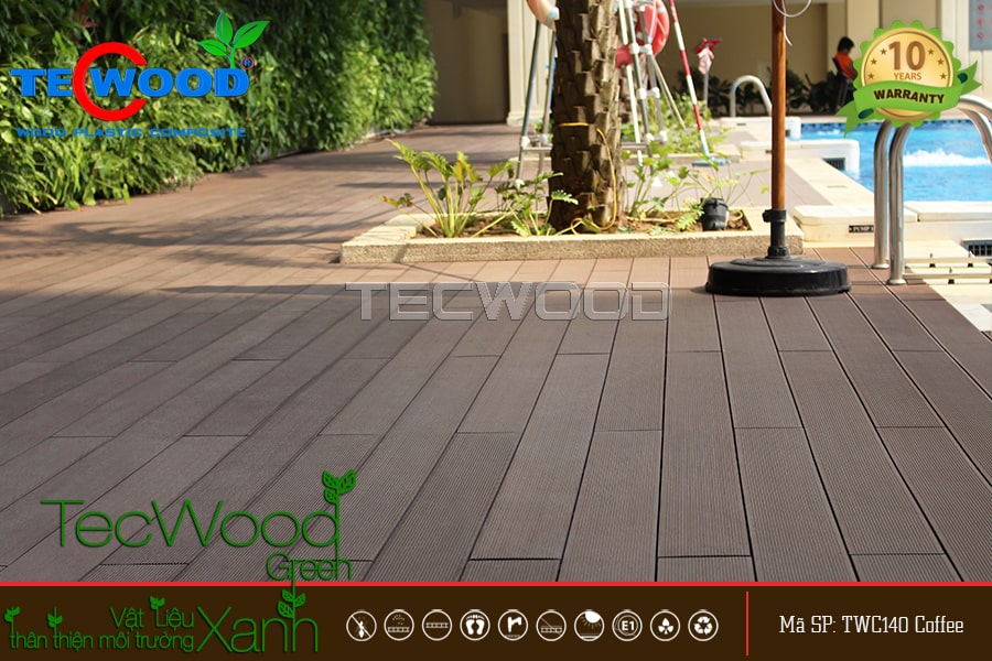 Sàn gỗ nhựa màu Coffee vân sọc dễ thoát nước